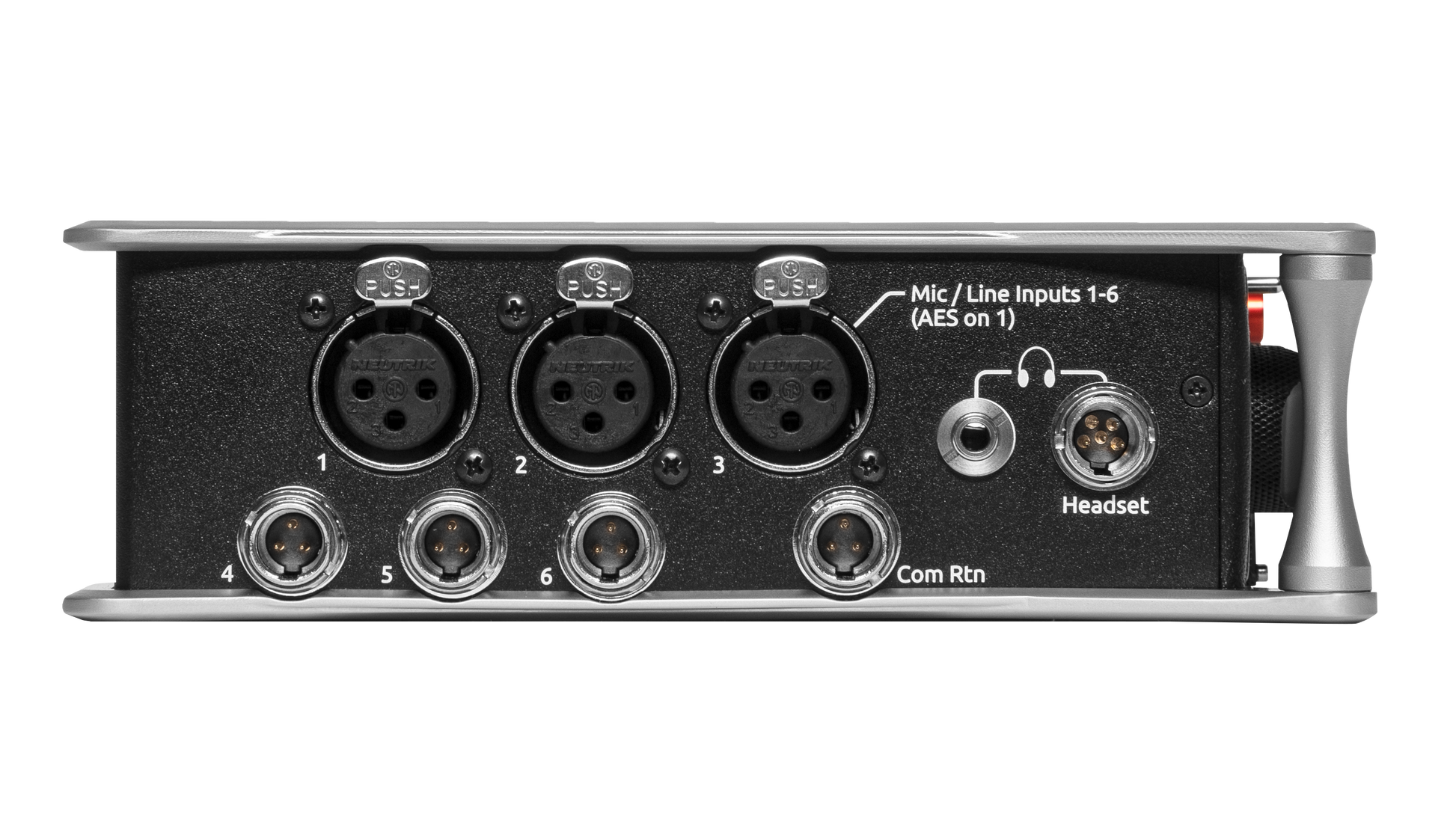 Audio recorder rear I/O panel with XLR ports and Headset connection