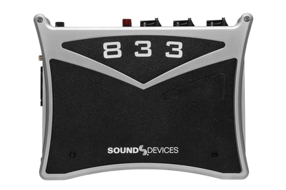 Black audio recorder front panel with 833 label and SOUND DEVICES logo