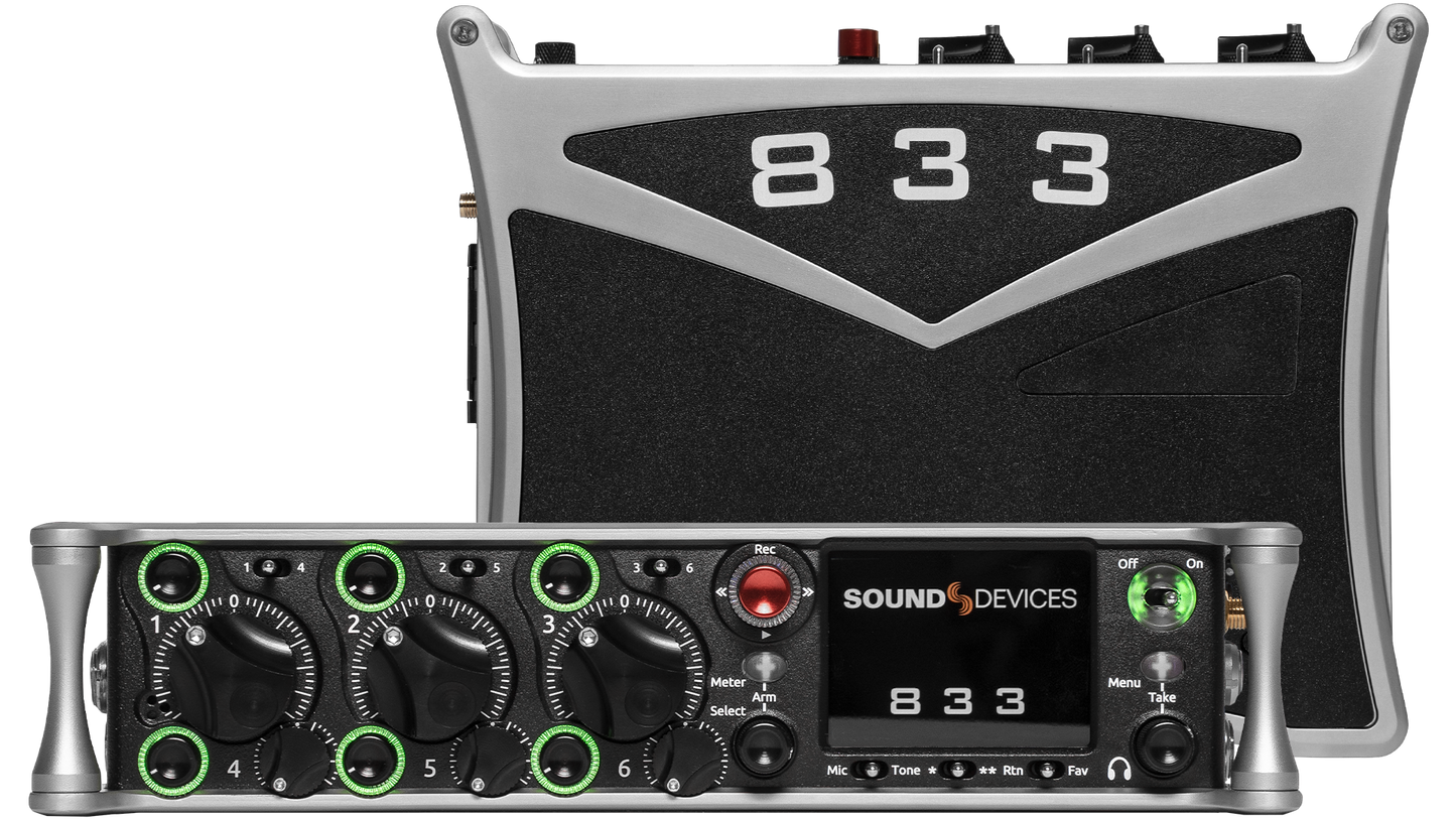 Black audio effects module with 8 3 3 label and front panel knobs