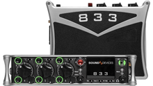 Black audio effects module with 8 3 3 label and front panel knobs