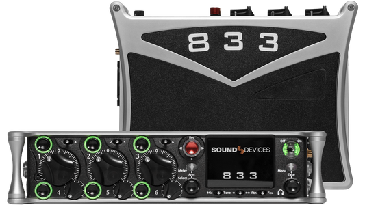 Black audio effects module with 8 3 3 label and front panel knobs