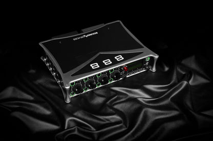 Sound Devices 888 angled view showing front controls and connector edge