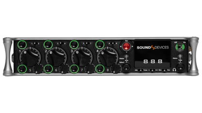 Sound Devices 888 audio mixer/recorder with dark front panel and green knob accents