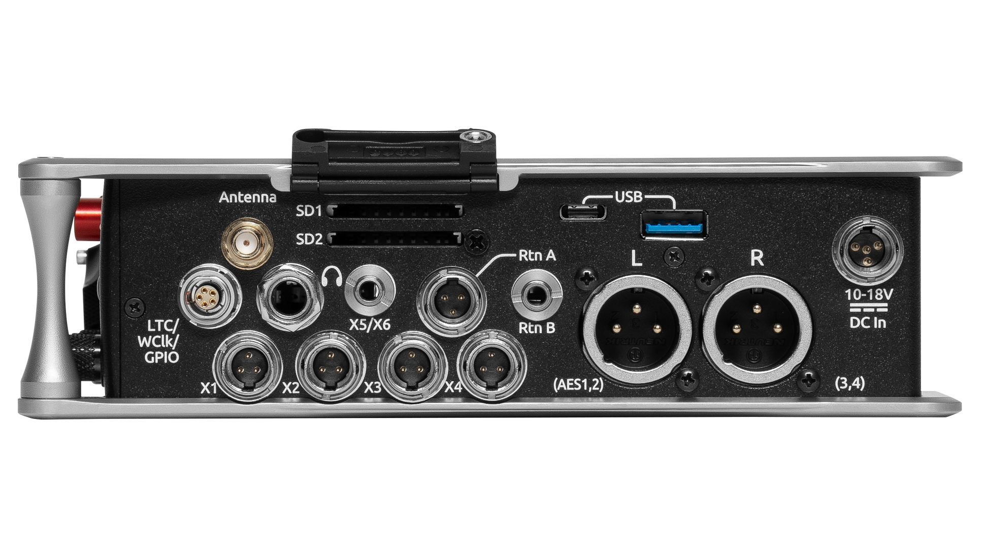 Sound Devices 888 side panel with USB and power DC input ports