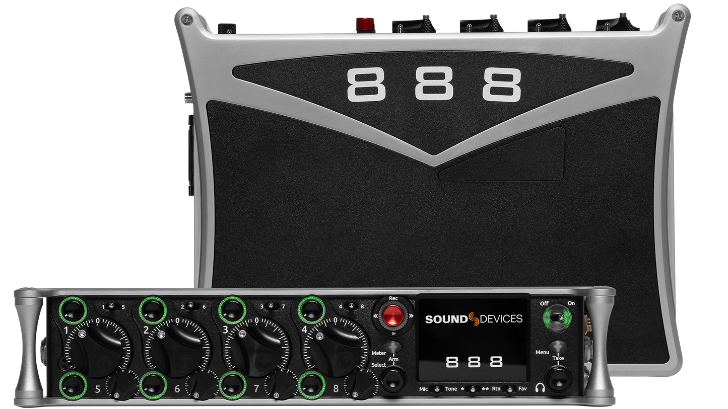 Sound Devices 888 front panel showing large “888” marking and control knobs