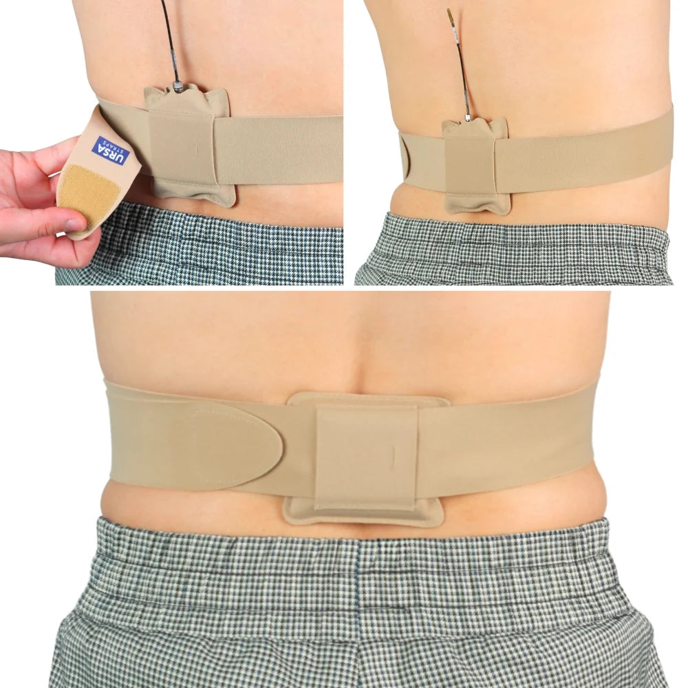 Beige belt pouch worn at the waist with adjustable strap and front pocket flap