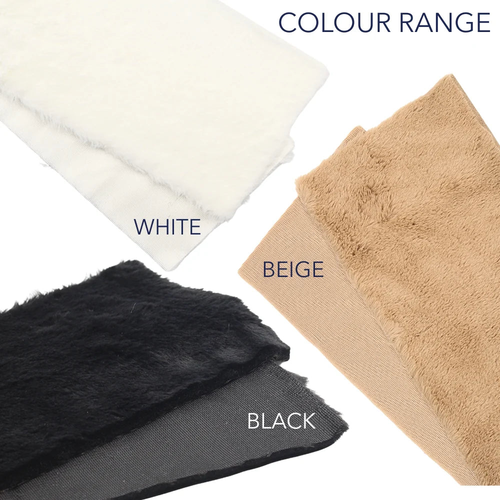 Color options set of white, beige, and black fur tangle strips with mesh backing