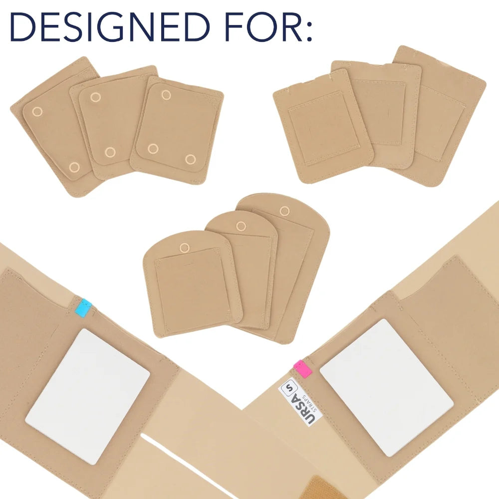 Brown heat shield covers with snap holes and multiple hinged pads in a layout
