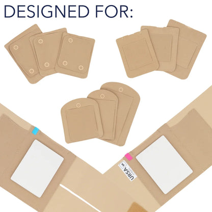 Brown heat shield covers with snap holes and multiple hinged pads in a layout