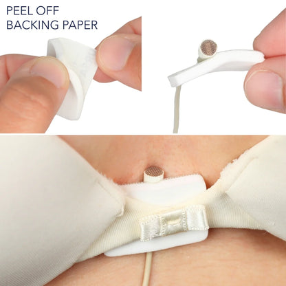 White foam pad with adhesive backing peeled off, close-up for microphone fit