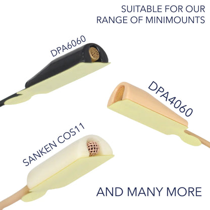 Cream hypoallergenic tape strips for MiniMounts, shown in multiple shapes