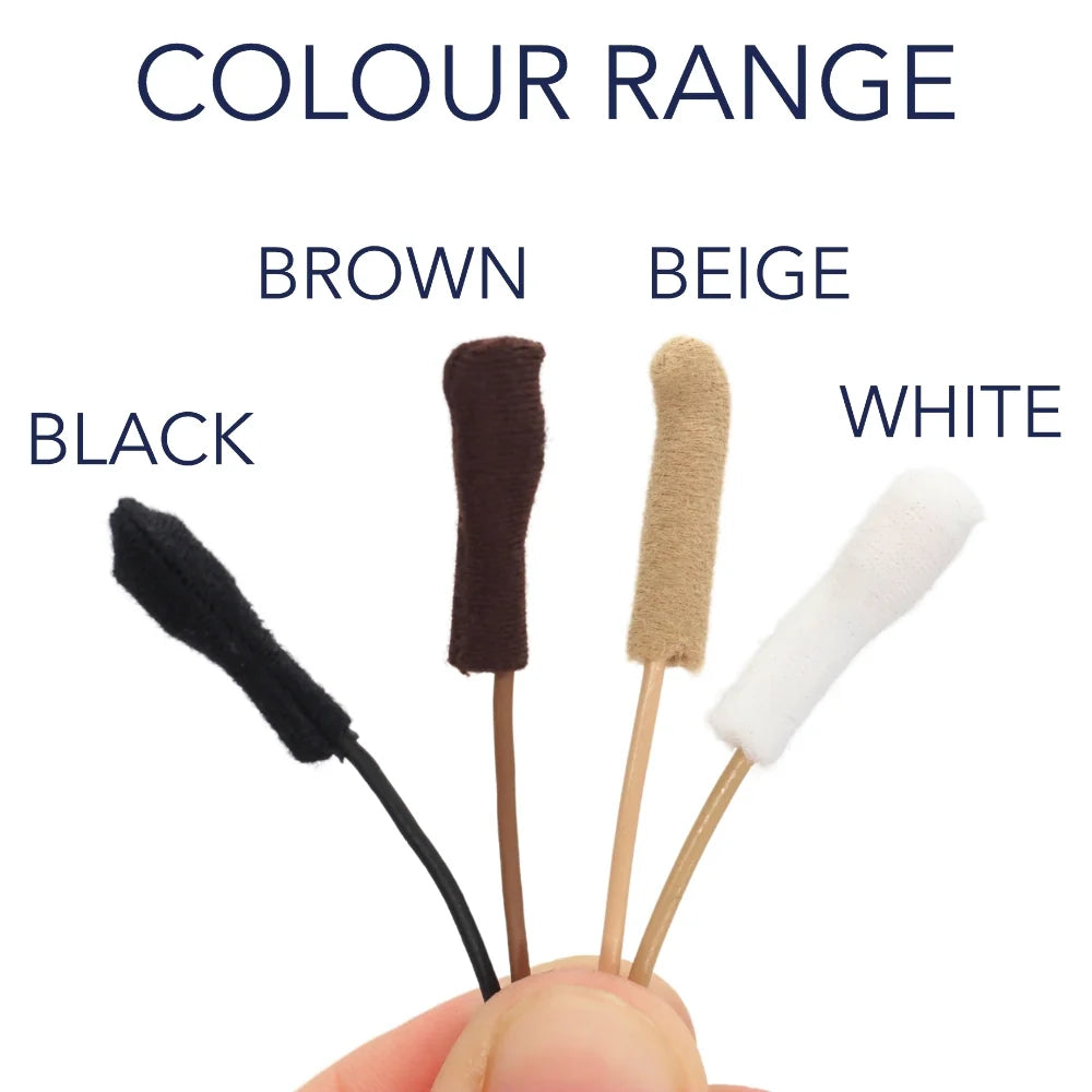 Color range of soft sleeves: black, brown, beige, and white on sticks