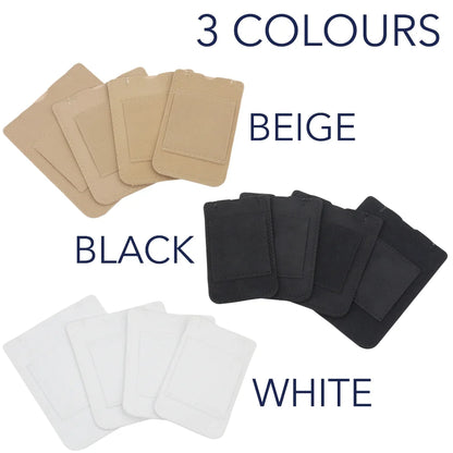 Belt pouch color options: beige, black, and white fabric pouches