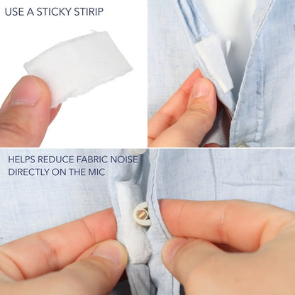 White plush adhesive strip applied to a garment seam to reduce fabric noise