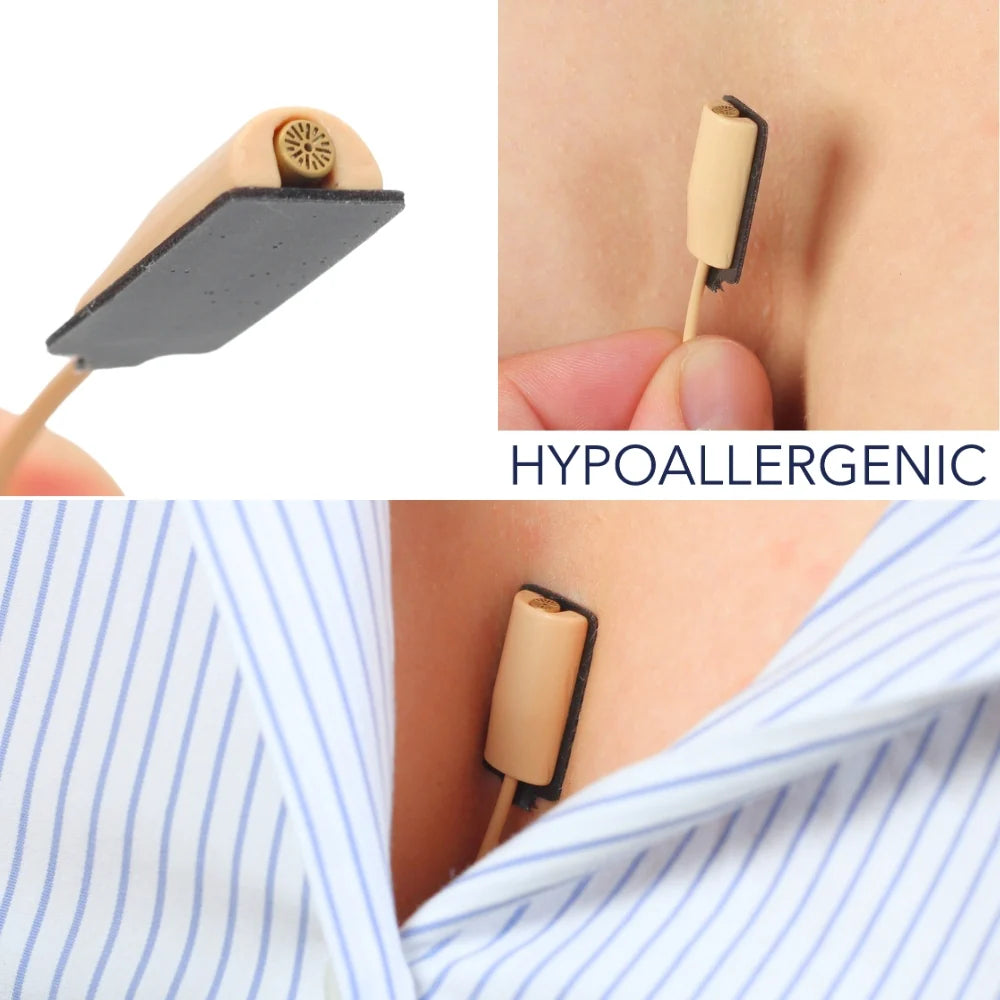 Self-adhesive mini mount pad pressed onto fabric by hand, close-up