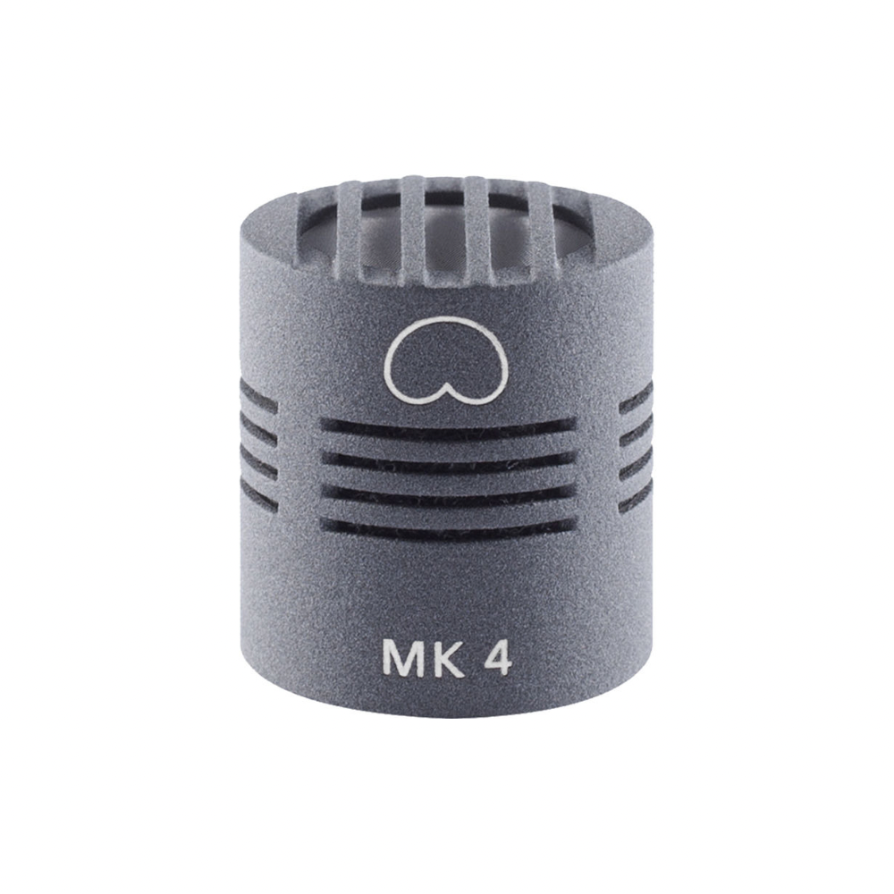 Schoeps MK 4 cardioid microphone capsule, grey cylindrical grille with centered logo