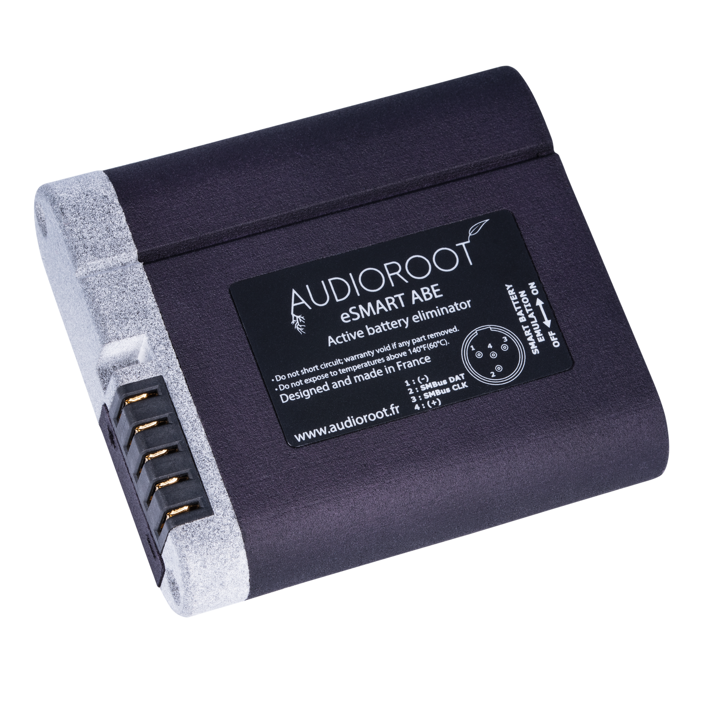 Audioroot eSMART ABE active battery eliminator angled view
