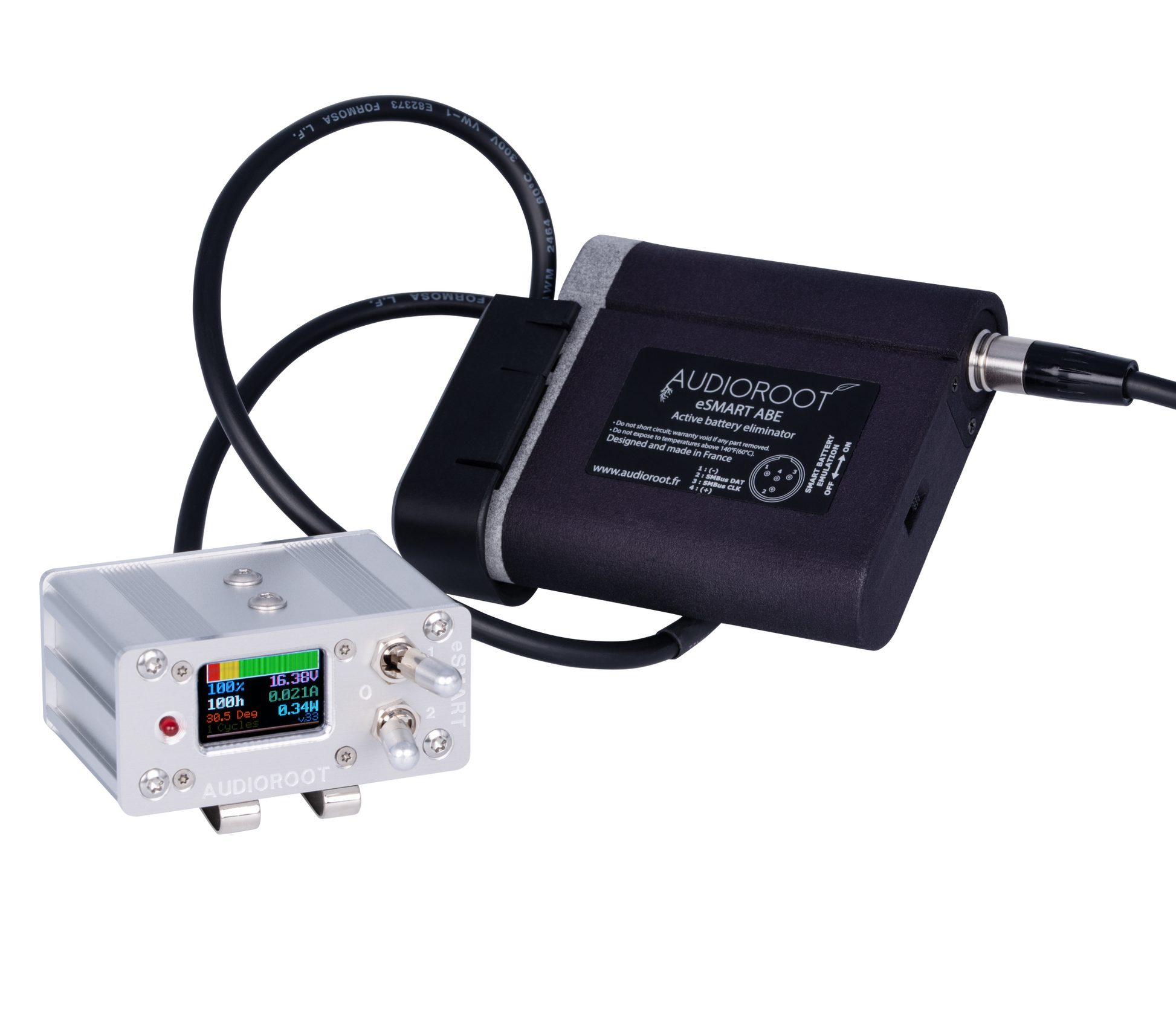 Audioroot eSMART ABE connected to Audioroot eSMART power distributor