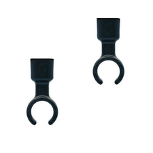 Pair of RAD 12.5mm mic clips in dark plastic, U-shaped spring hooks