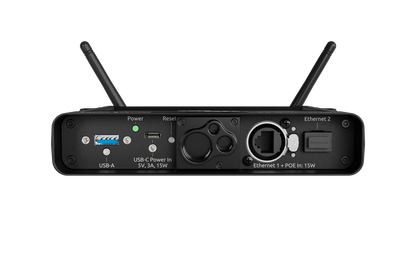 Wireless network extender with dual antennas and rear I/O ports, dark gray