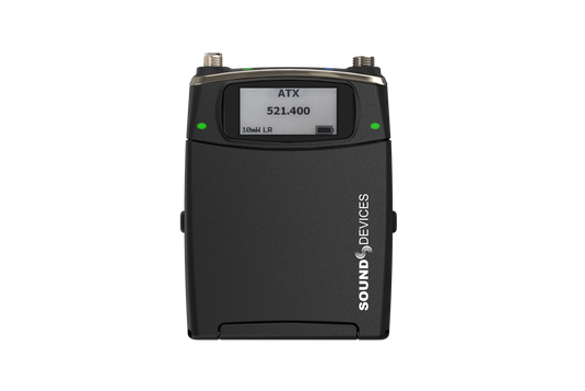 Portable audio device front with LCD display, ATX 521-400 label, and green LEDs
