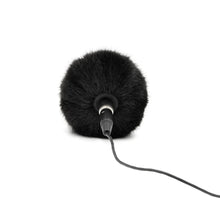 Black fuzzy microphone windscreen with attached cable connector