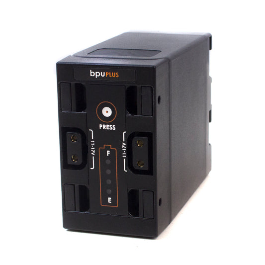 bpPUlus 98Wh replacement battery, front view with press button and battery terminals