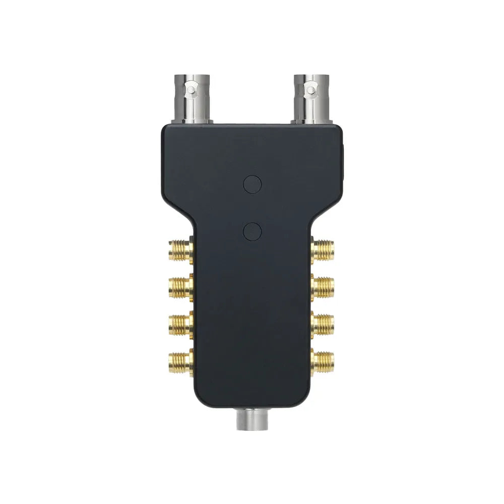 BETSO RF Octopus splitter/combiner tool, black back with two top coax connectors and side ports