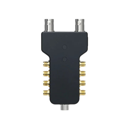 BETSO RF Octopus splitter/combiner tool, black back with two top coax connectors and side ports