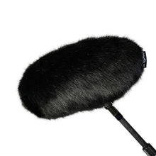 Black fur windcover for Cinela windshield blimp, oval pad with attachment stem