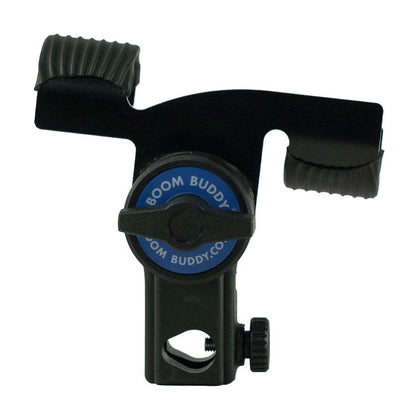 Black boom pole holder with Boom Buddy logo ring and side adjustment knob