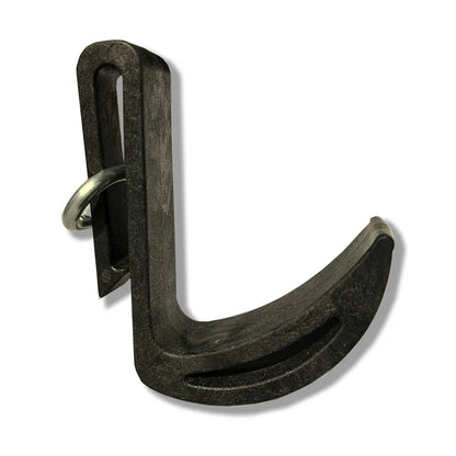 Black heavy-duty hook with metal pin and curved base