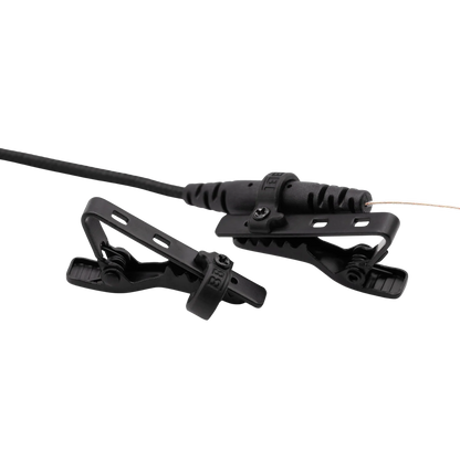 Black in-ear monitor (IEM) cable clip with bracket and locking lever