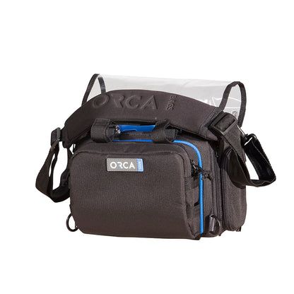 Black small audio mixer bag with ORCA label and adjustable shoulder strap