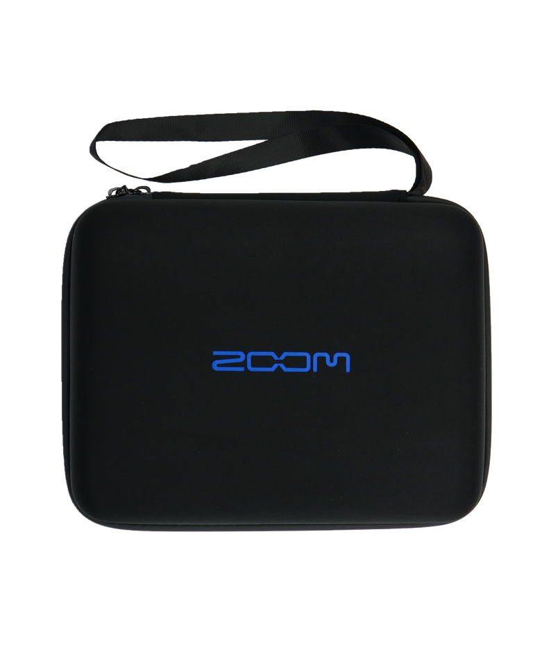 Black carrying bag case with front ZOOM logo and top handle strap