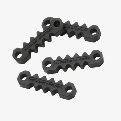 Black cable saver clips with ridged body and mounting holes