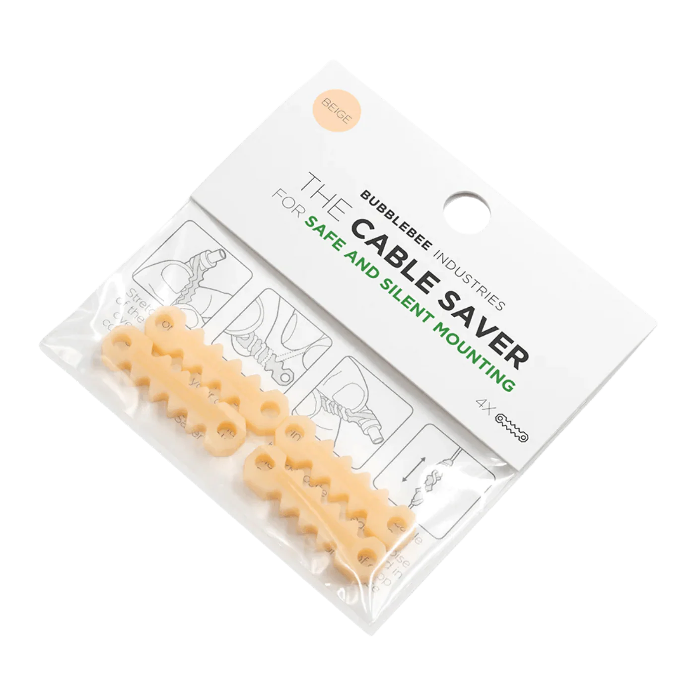 Beige cable saver 4-pack kit on blister card with 4 mounting clips