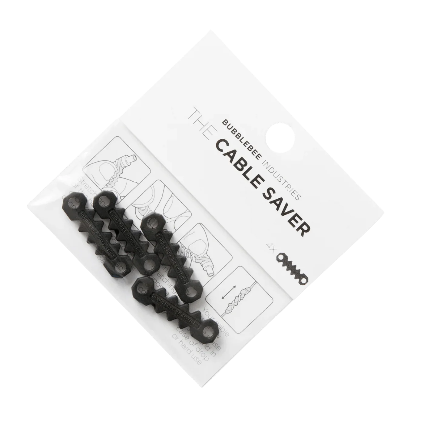 Black cable saver 4-pack kit on blister card with 4 mounting clips