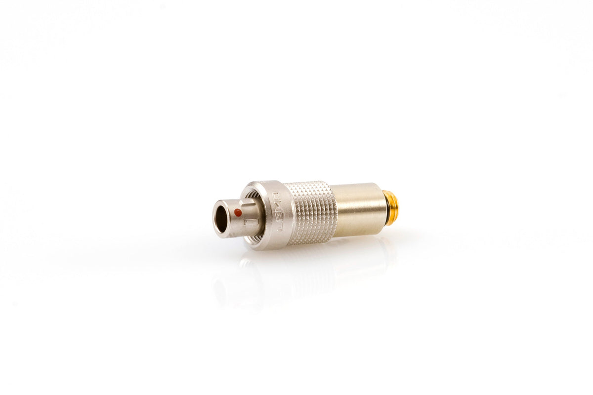 DPA MicroLock to 3-pin Lemo adaptor, silver cylindrical connector