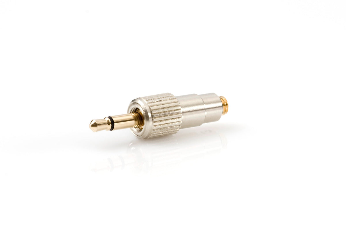 Metal audio plug adapter with knurled grip and gold contacts