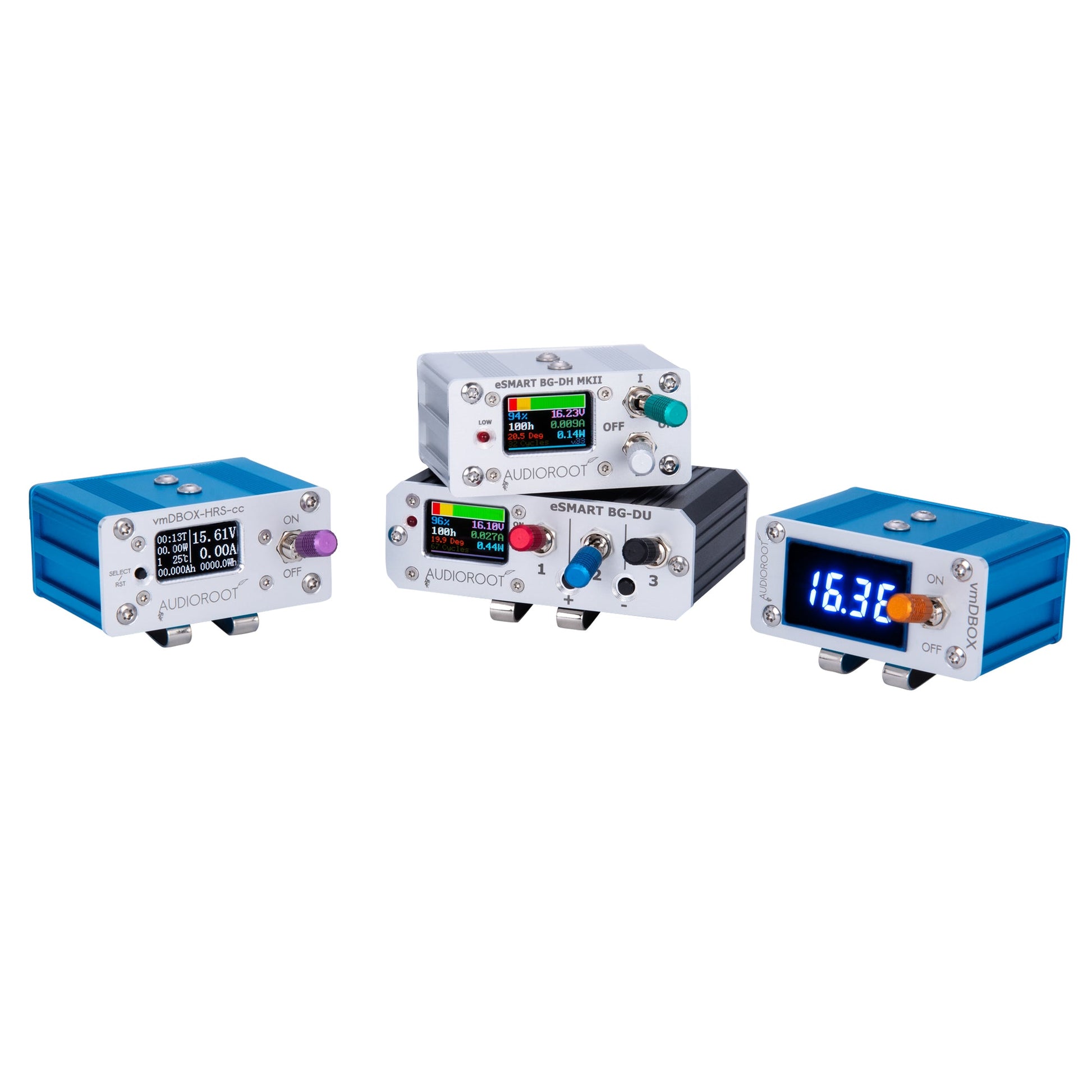 Audioroot coloured switch caps fitted to power distributor switches