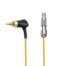 Locking timecode cable with 3.5mm plug and 5-pin LEMO connectors; yellow cable