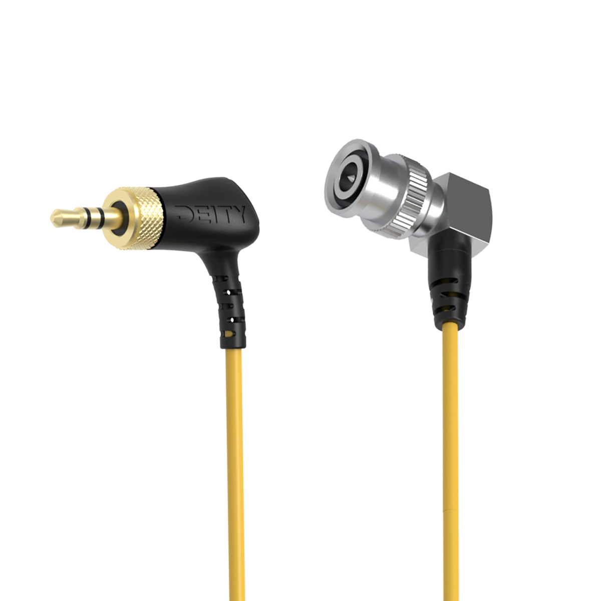 Locking 3.5mm to BNC timecode cable with gold connectors, yellow jacket