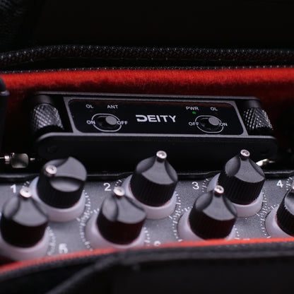 RF distributor front panel with DEITY controls, ON/OFF switches, and numbered knobs