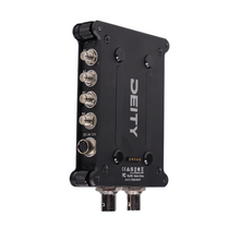 Black DEITY RF signal distributor with BNC connectors and DC input on back