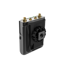 Dual-channel wireless receiver rear panel with gold connectors, Deity D2RX
