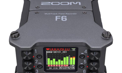 Zoom F6 professional multitrack field recorder close angled view