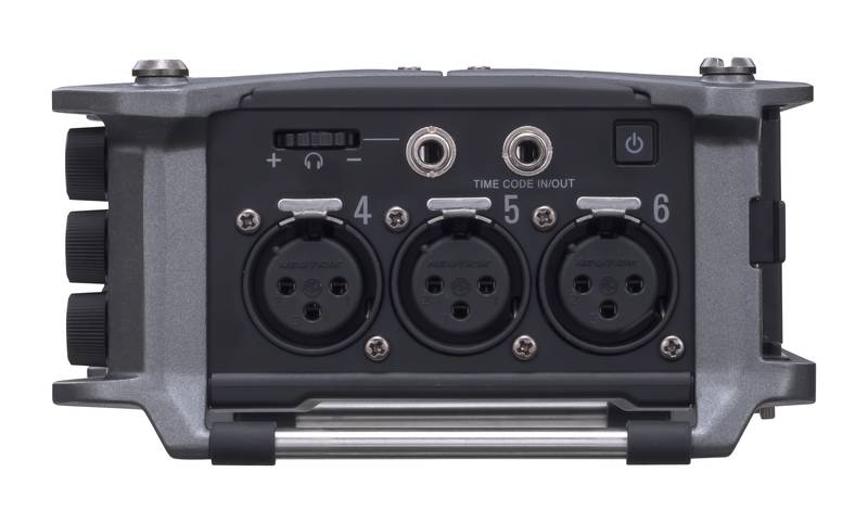 Zoom F6 side panel showing XLR inputs and timecode connections