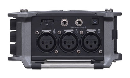 Zoom F6 side panel showing XLR inputs and timecode connections