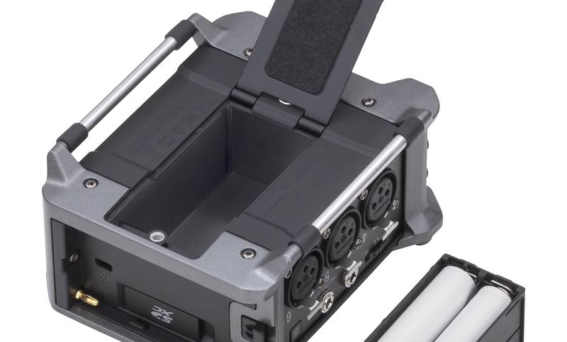 Zoom F6 rear battery compartment with Sony L-Series battery tray